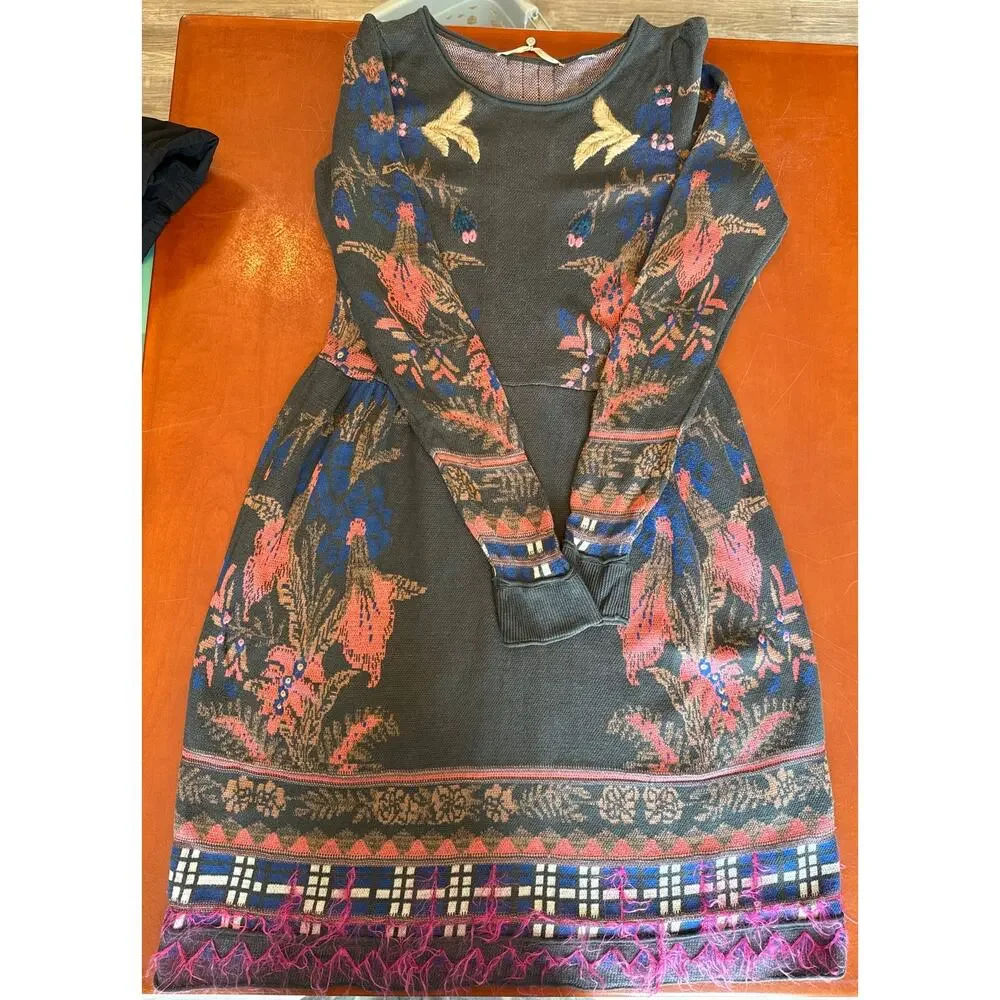 Anthropologie Knitted & Knotted Embroidered Sweater Dress XS Fit & Flare - Picture 3 of 8